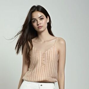 Abound Peach Striped Cropped Shirt has adjustable straps.Size Large